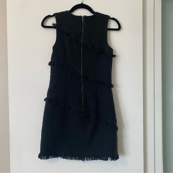 Ann Taylor black tweed boucle fringe black shift dress petite - Picture 2 of 8